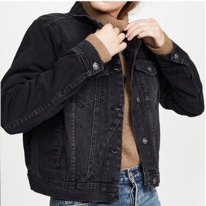 Free People We The Free Rumors Denim Jacket in Black Faded Size LG